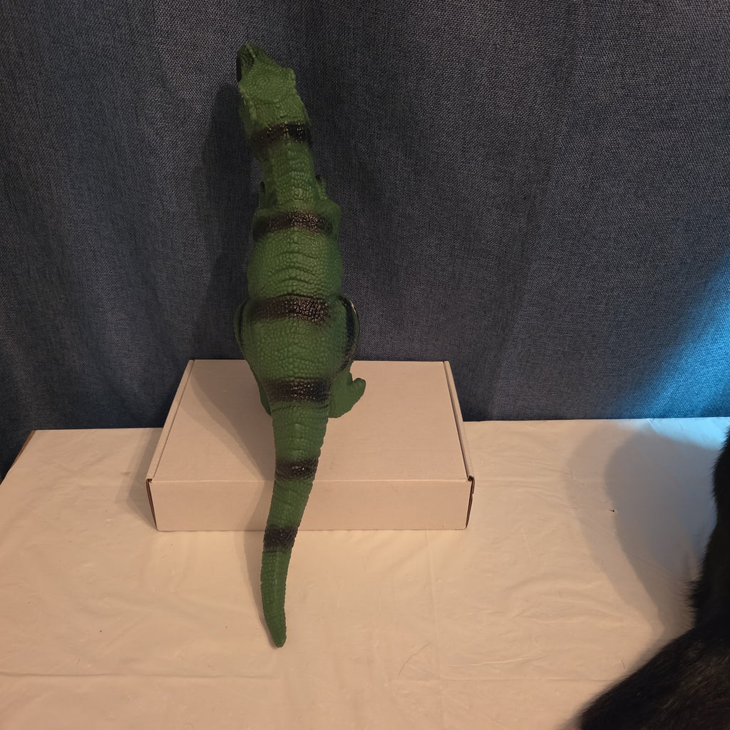T-Rex Dinosaur Toy Soft Rubber Vinyl Tyrannosaurus Rex Green Black Stripe Figure