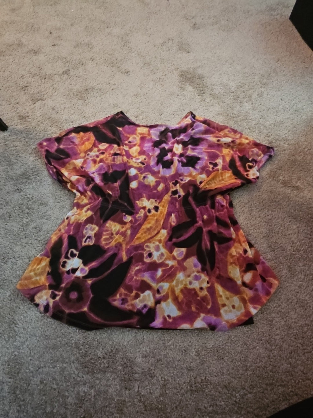 Alfani Petite Large P/L Boho Mesh Top Sheer Beaded V-Neck Floral Purple Blouse