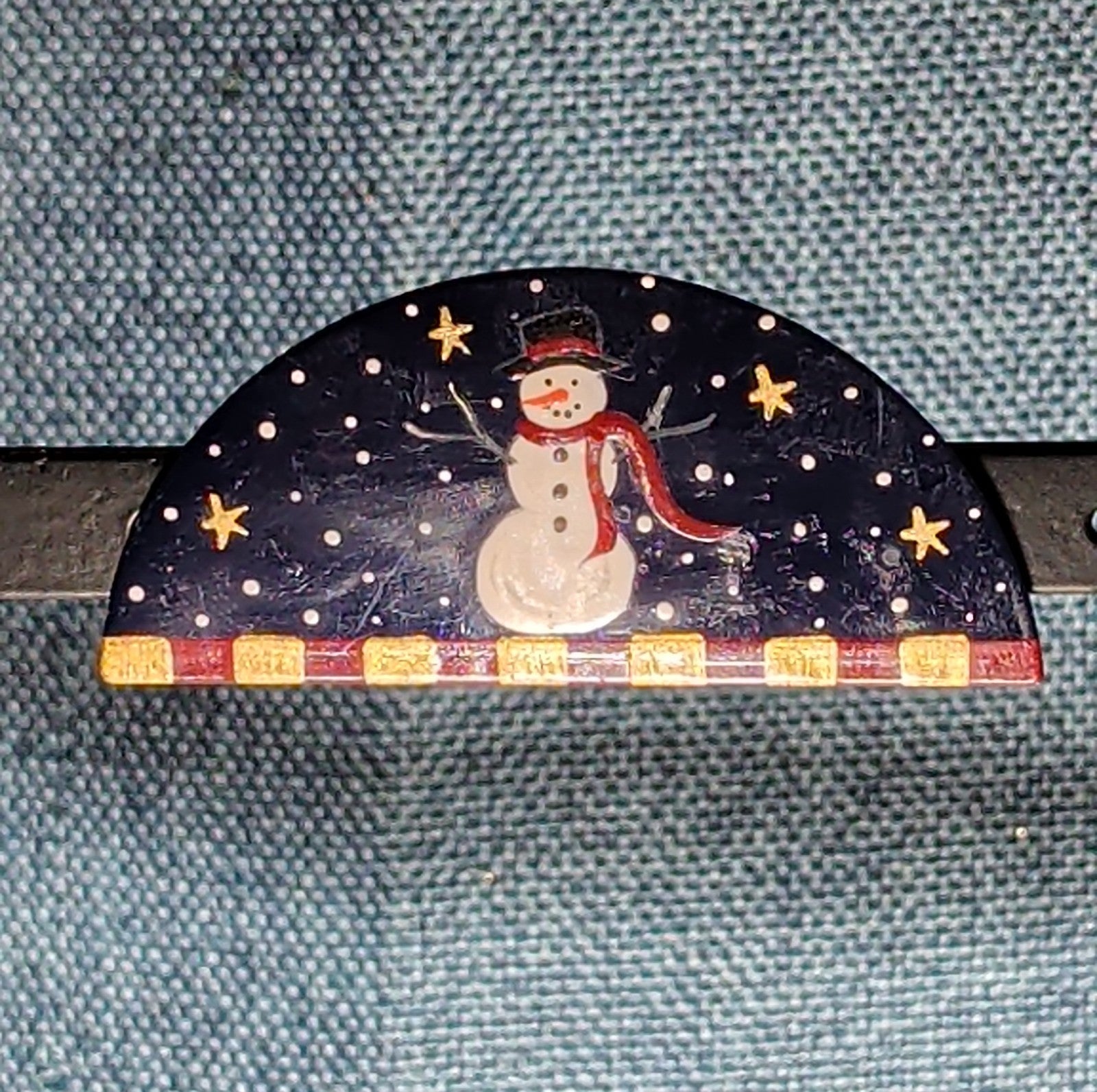 JB Snowman Half Moon Painted Metal Brooch 1996 Folk Art