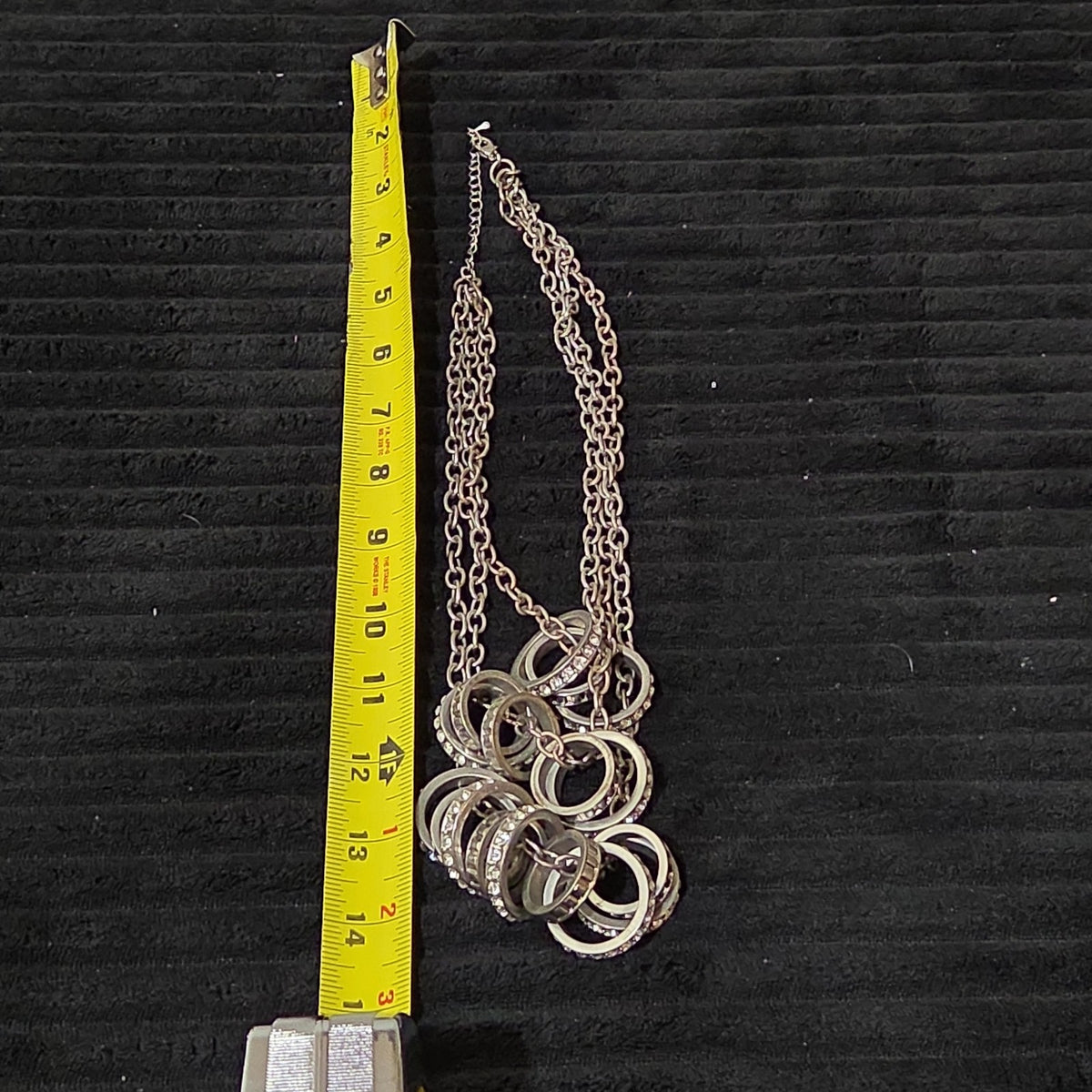 NY Collection Silver Tone Triple Chain Rhinestone Ring Cluster Necklace