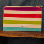 Kate Spade Striped Pencil Case Makeup Pouch Glossy Patent Preppy