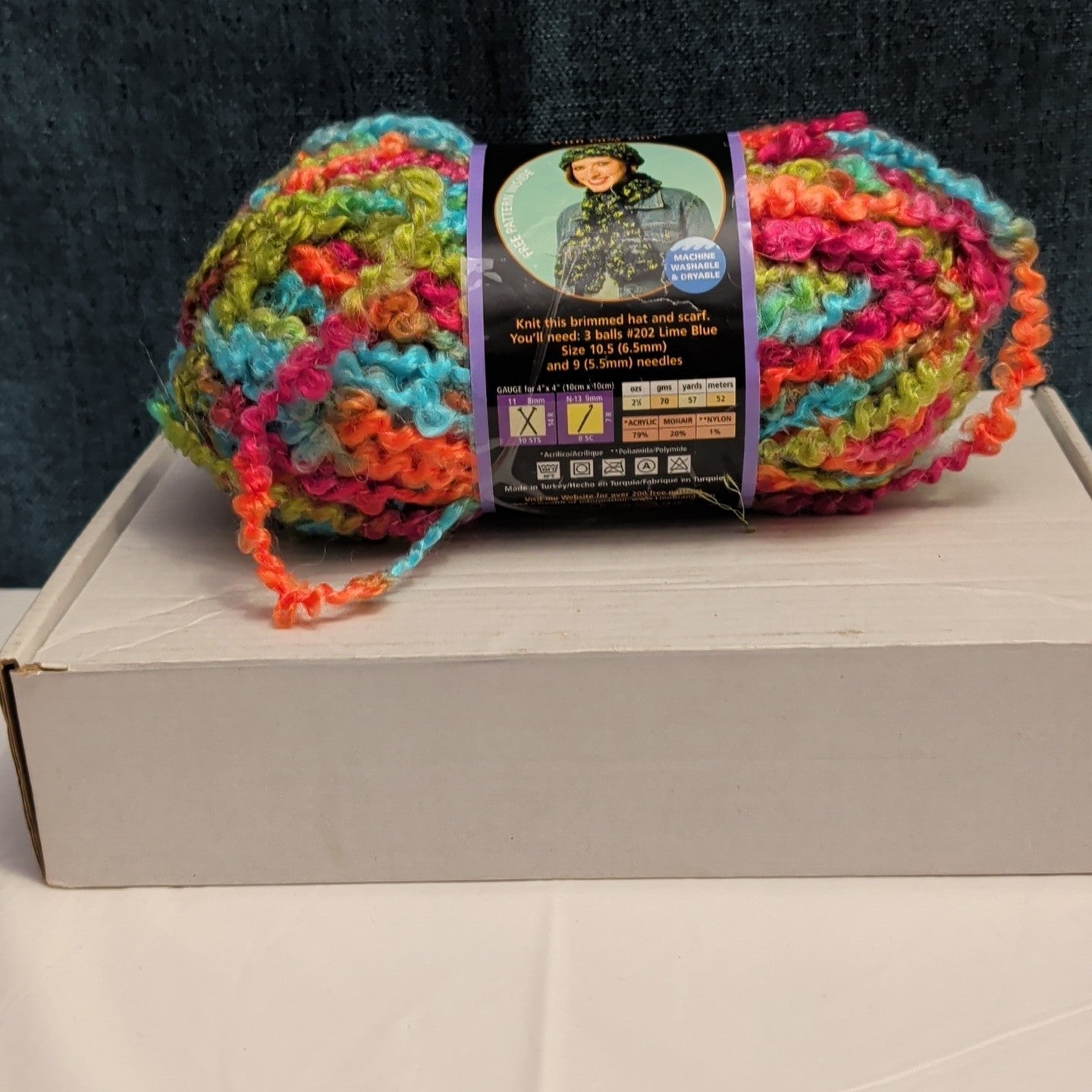 Lion Brand Lion Boucle Yarn Sorbet 205 Mohair Blend Textured Pink Teal Orange