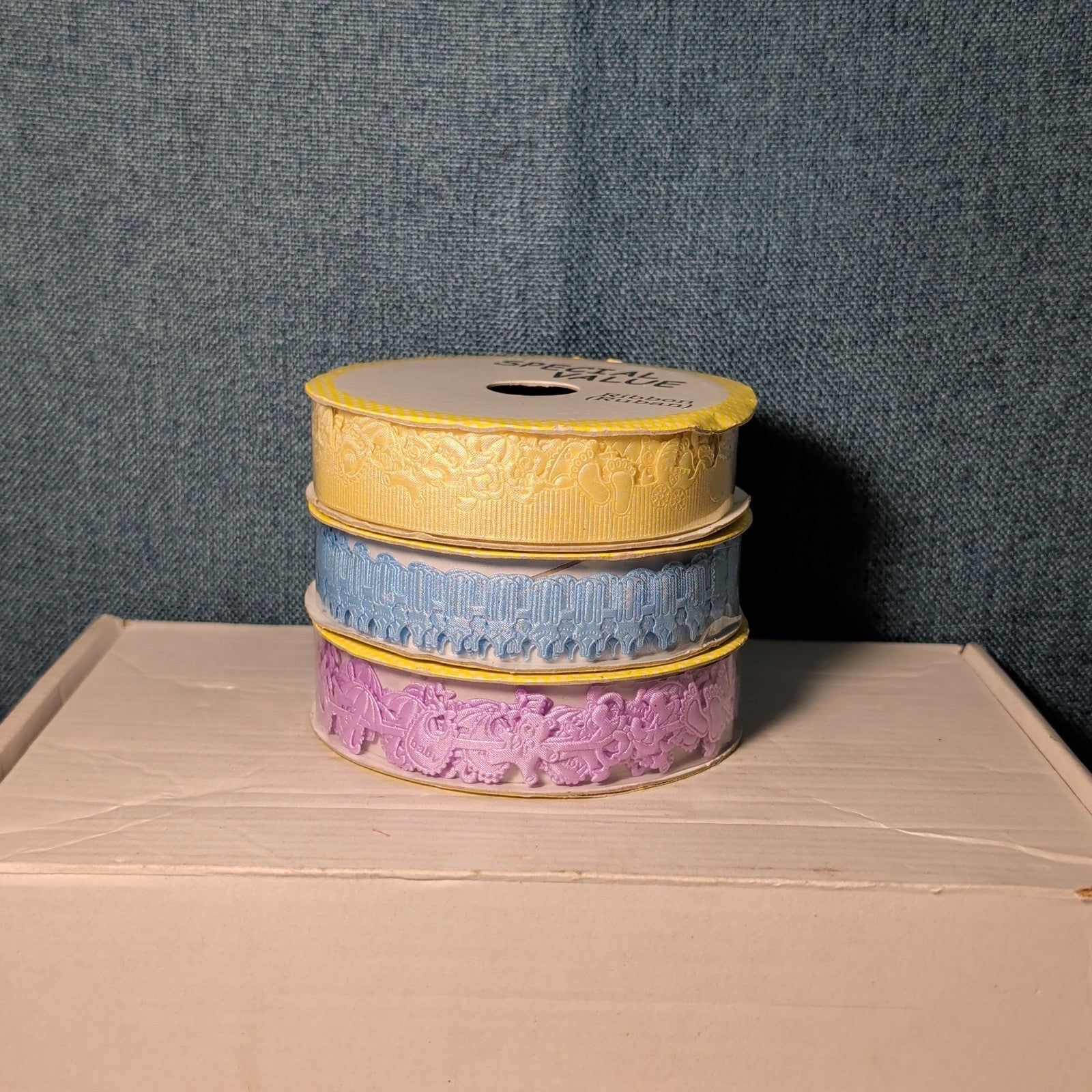 Mixed Ribbon Lot 11 Spools Satin Grosgrain Lace Wired Blue Green Yellow Fall
