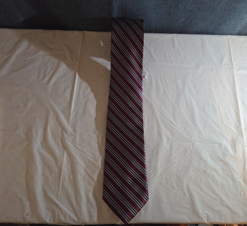Bergamo New York Tie Burgundy Red Silver Striped Mens Silk Necktie Regimental