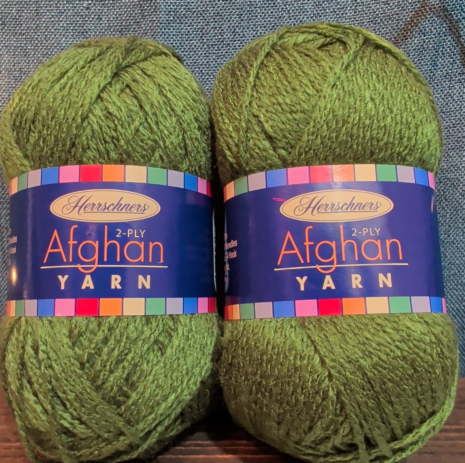 Herrschners Afghan Yarn 2 Ply Fern Green Acrylic 2 Skein Lot 0048