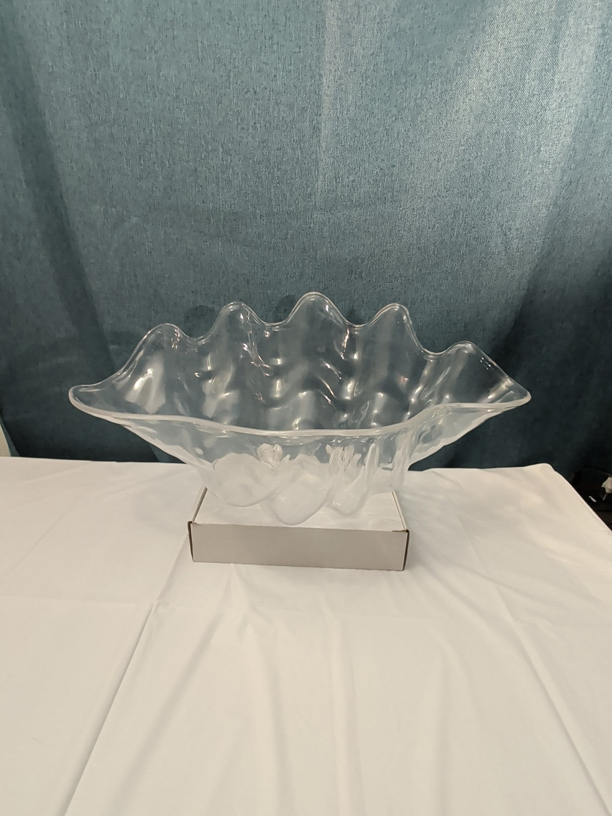 Large Acrylic Clam Shell Serving Bowl 18" Wavy Scalloped Beach House Centerpiece