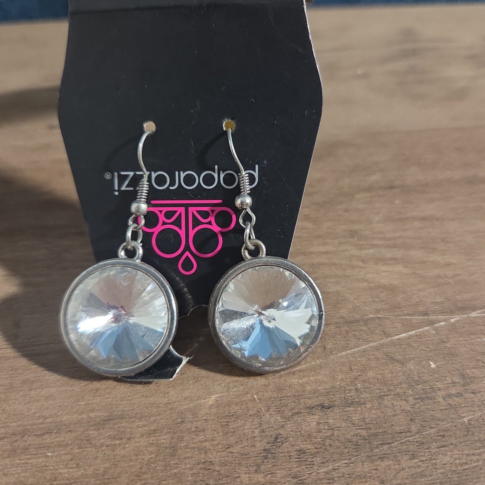 Paparazzi Rhinestone Drop Earrings Silver Sunburst Reverse Vintage