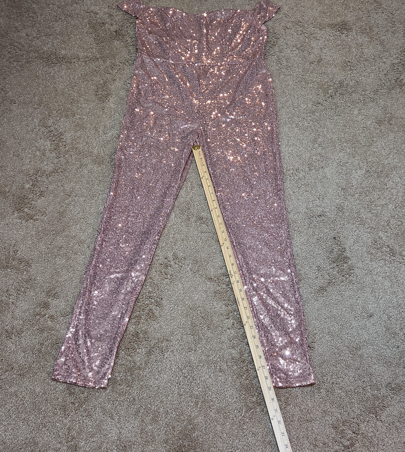 Rose Gold Sequin Off Shoulder Party Jumpsuit Romper  XL