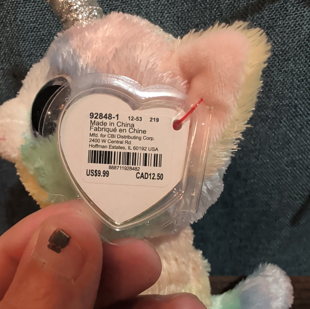 Ty Beanie Boos Heather Uni-Kitty 6" Plush Pastel Rainbow