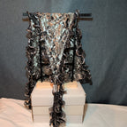 Laurena by LJL Metallic Lace Scarf Wrap Silver Black Ruffled Boho NWT 63x23