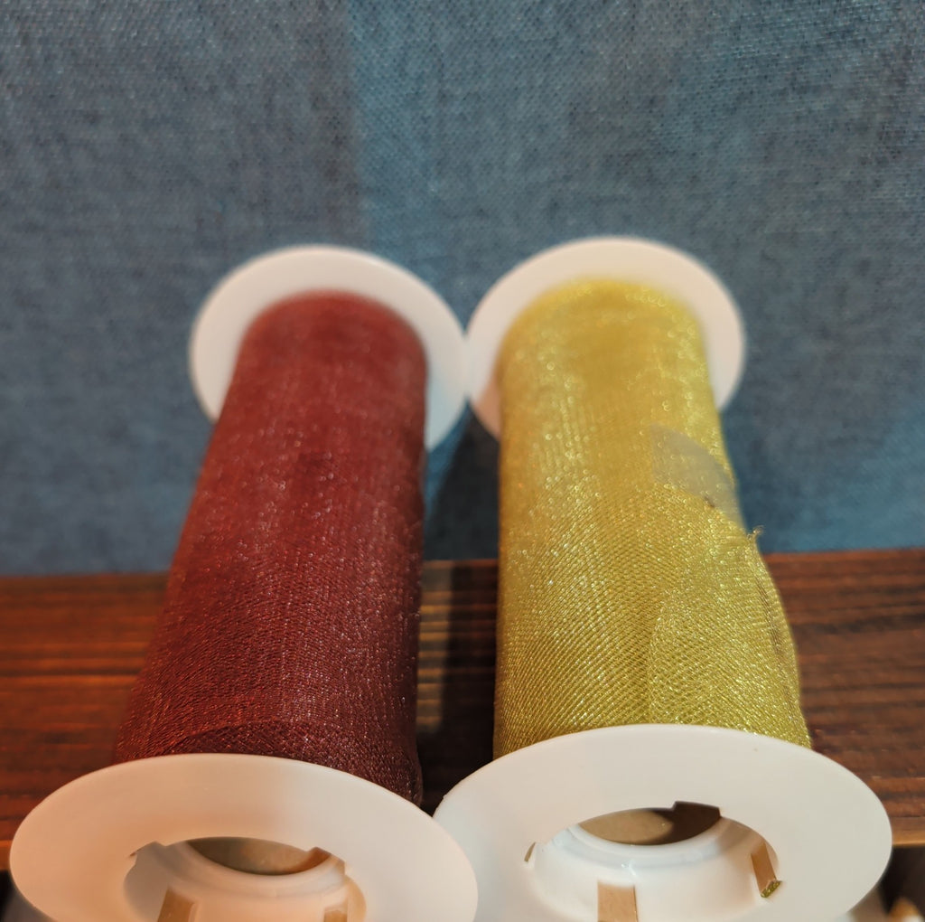 Deco Mesh Ribbon Lot 2 Maroon Gold Metallic Craft Destash