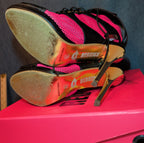 RedKiss Summer Stunner Heels Size 8.5 Pink Black Lace Up Caged Stiletto
