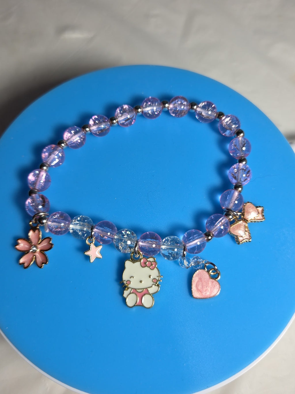 Kawaii Kitty Pink Beaded Stretch Charm Bracelet Y2K