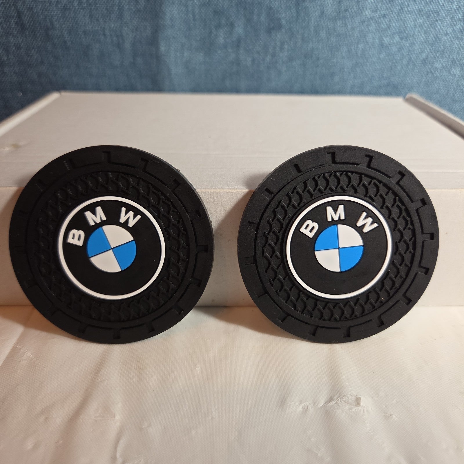 BMW Cup Holder Coasters Silicone Black Blue Auto Accessory