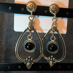 Melody Boho Western Dangle Earrings Gold Tone Black Bead Vintage Vibe