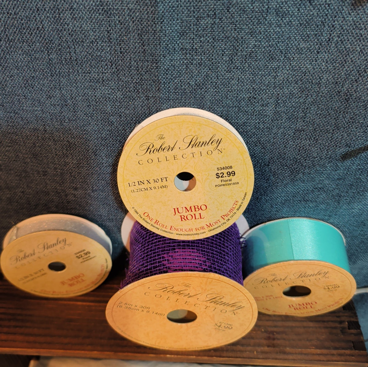 Robert Stanley Ribbon Lot 4 Purple Teal Silver Mesh Wired Craft Destash