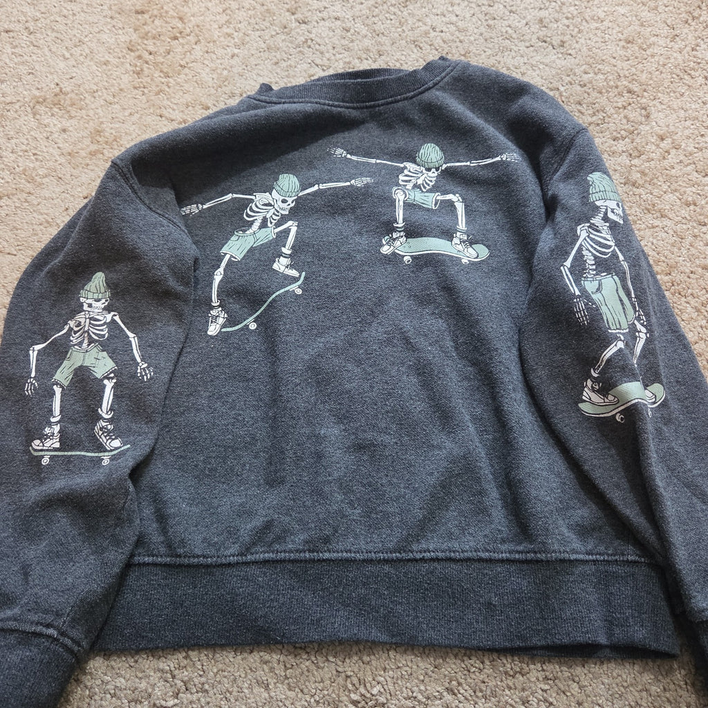 Old Navy Skateboard Skeleton Sweatshirt Boys L Grey Fleece Crewneck Preowned