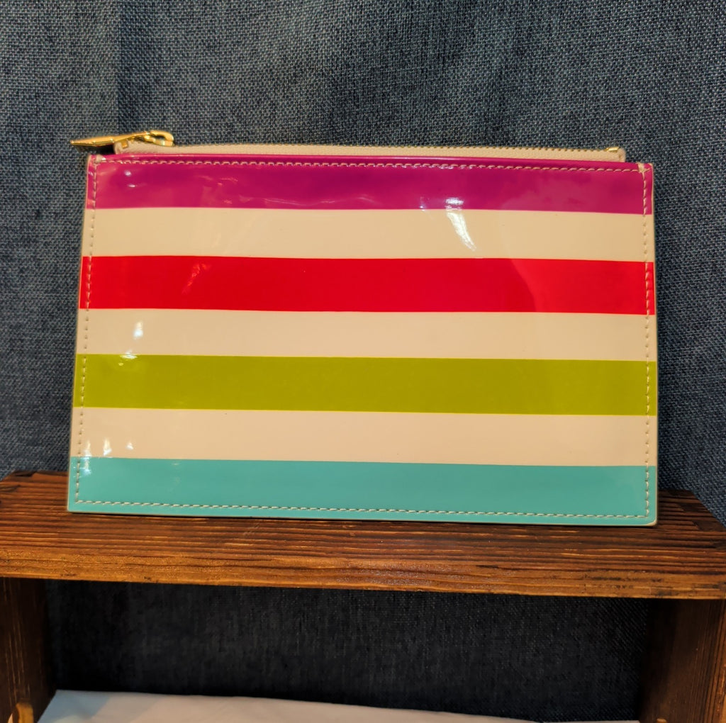 Kate Spade Striped Pencil Case Makeup Pouch Glossy Patent Preppy