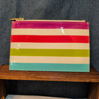 Kate Spade Striped Pencil Case Makeup Pouch Glossy Patent Preppy