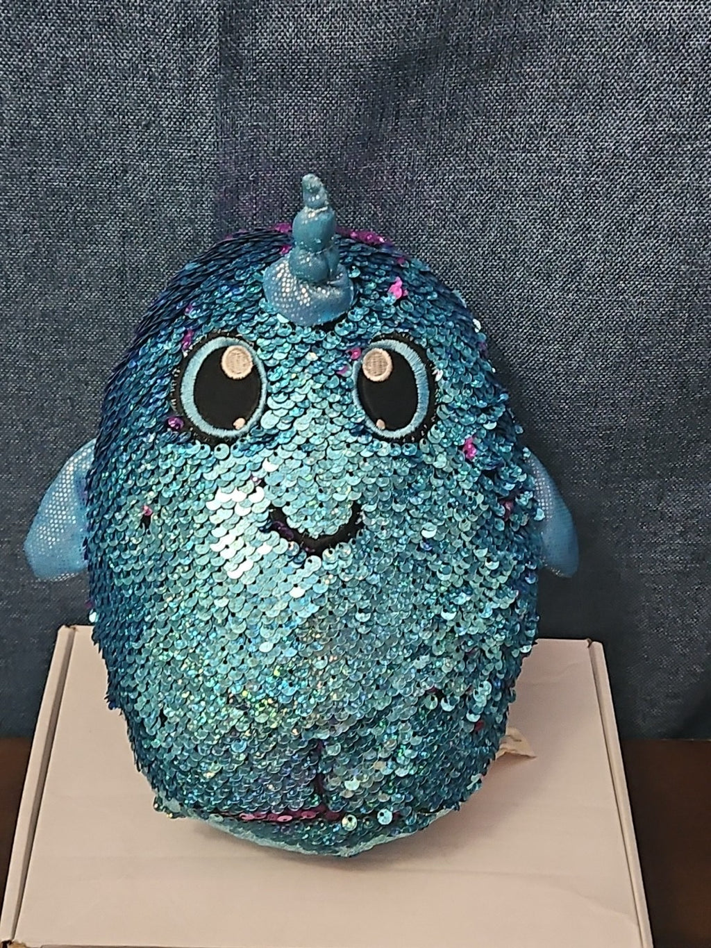 Shimmeez Arlo Narwhal Plush 11" | Reversible Sequin Blue to Purple | Sensory