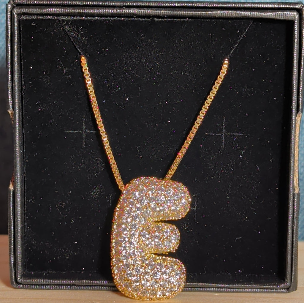 Bubble Letter E Necklace Rhinestone Gold Tone Y2K Vibe