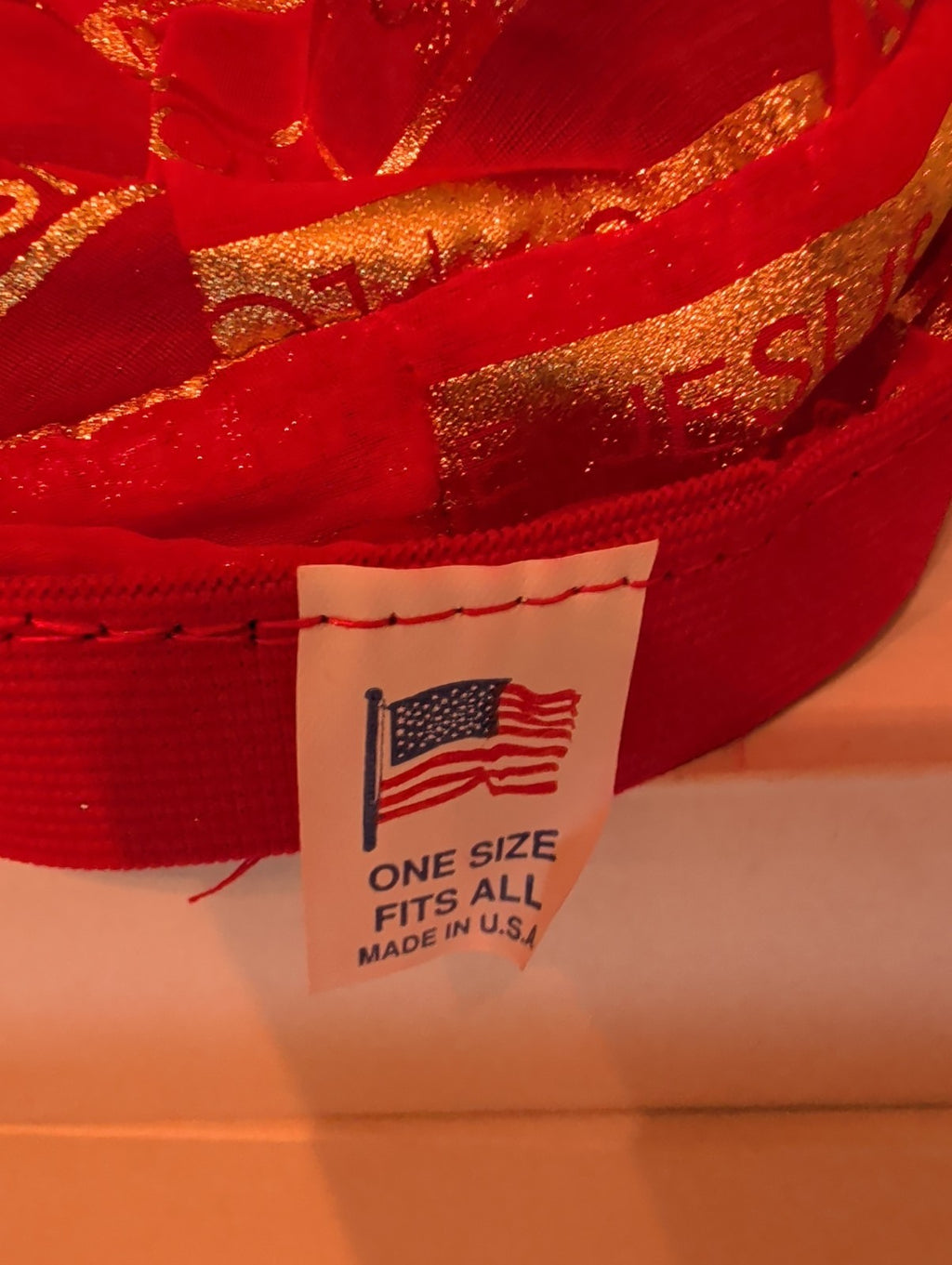 I Love Jesus Satin Hair Bonnet Sleep Cap Red Gold Glitter OS Made in USA