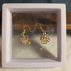 Gold Christmas Bells Drop Earrings 3/4" Red Enamel
