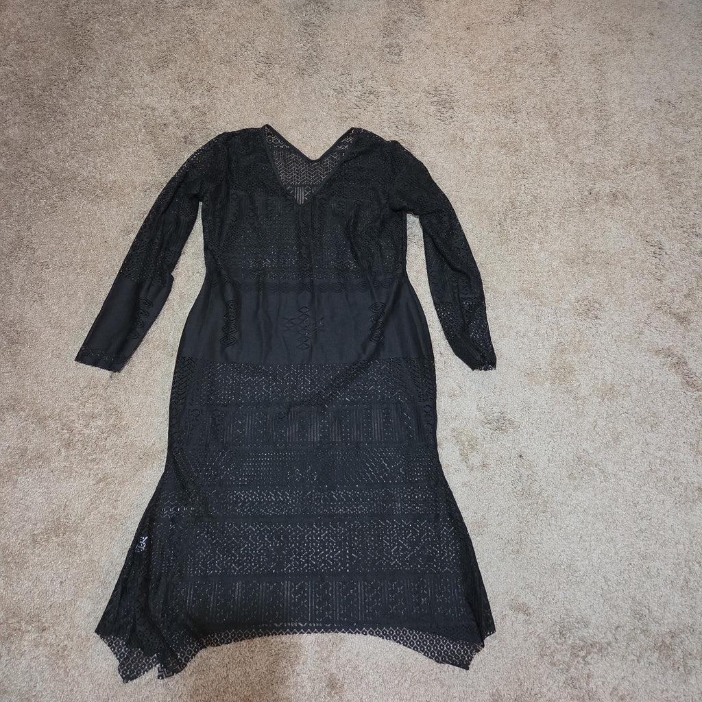 Black Lace Crochet Midi Tunic Dress Festival Whimsigoth XXL