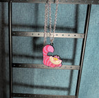 Cheshire Cat Necklace Pink Enamel Silver Tone Pop Culture