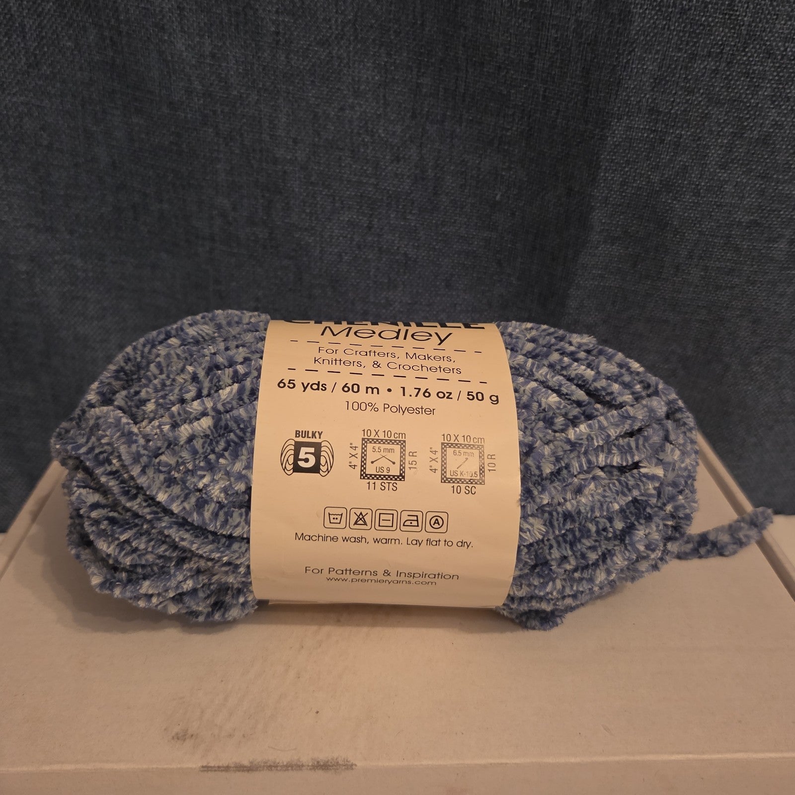 Premier Just Chenille Medley Yarn Navy Blue Lot 202 Bulky 5 Polyester