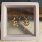 Gold Christmas Bells Drop Earrings 3/4" Red Enamel