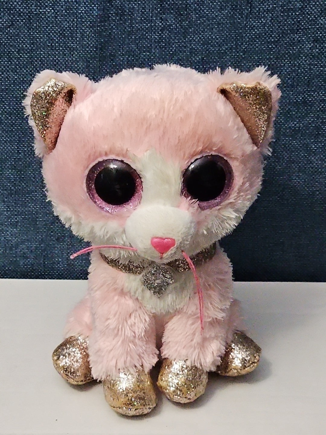 Ty Beanie Boos Fiona Pink Cat Plush | Glitter Eyes & Gold Feet | 6-9"