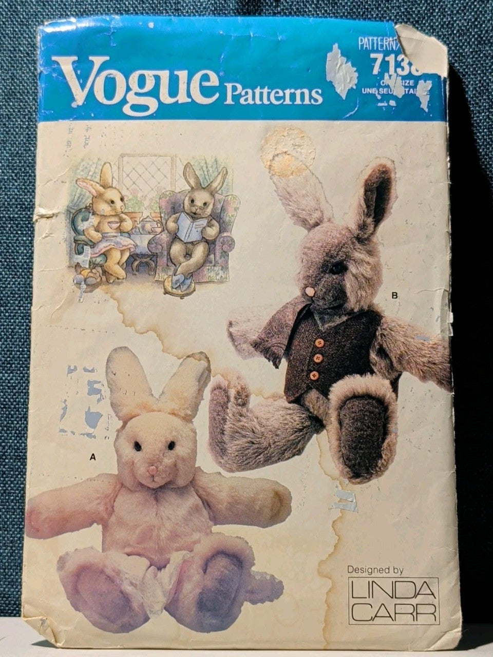 Vogue 7138 Linda Carr Country Rabbit Bunny Pattern 1988 Stuffed Animal UNCUT