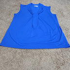 Dana Buchman Draped Neck Blue Sleeveless Top Blouse Gently Used Large