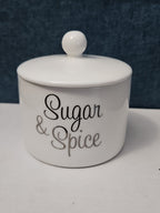 Ceramic Sugar Bowl with Lid | "Sugar & Spice"