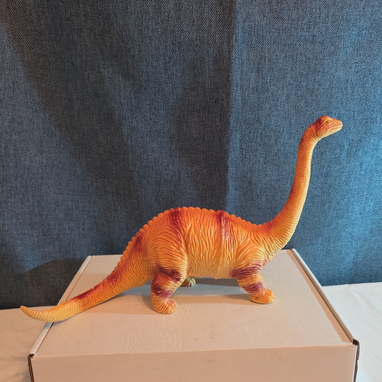 Apatosaurus Dinosaur Toy 11” Soft Vinyl Orange Red Stripe Brontosaurus Figure