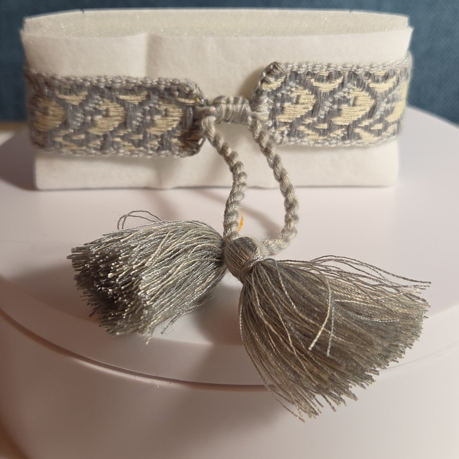 J'Adore Woven Friendship Bracelet Grey Tassel Designer Inspired