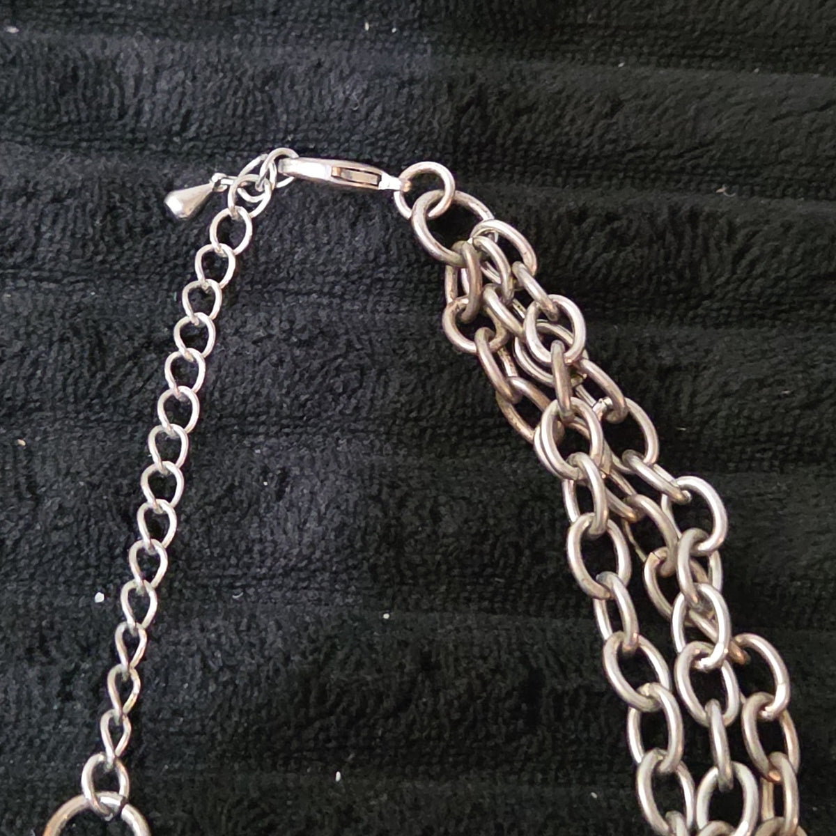 NY Collection Silver Tone Triple Chain Rhinestone Ring Cluster Necklace