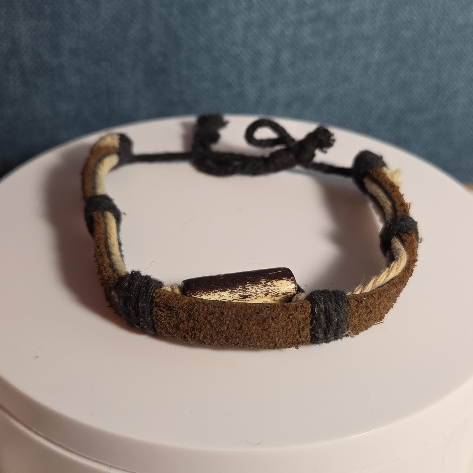 Boho Tribal Leather Cord Bracelet Carved Bead Unisex