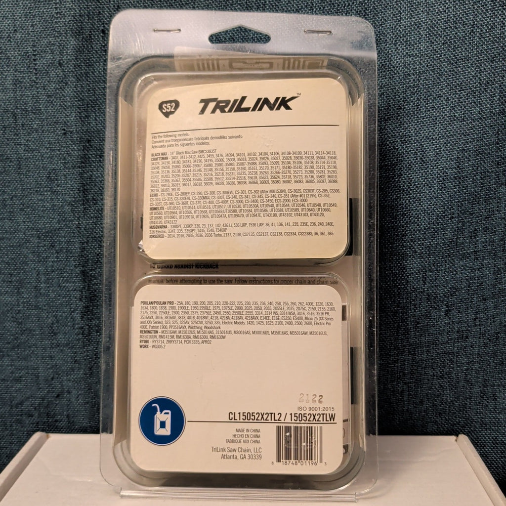 NEW TriLink S52 14" Replacement Saw Chain 2-Pack | 52 Drive Links .050" Gauge