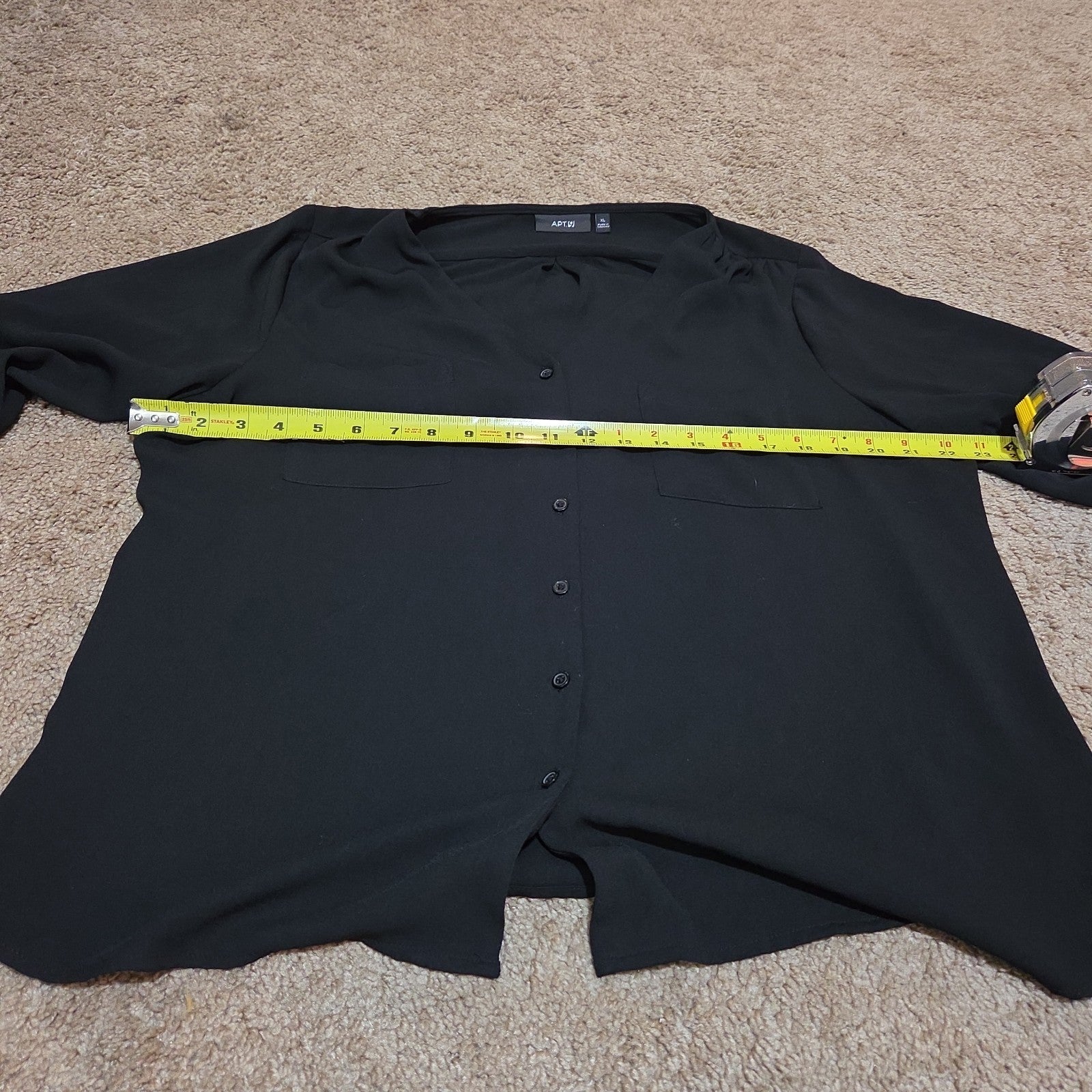 Apt 9 Black Blouse Womens XL V-Neck Roll Tab Sleeve Lightweight Shirt Casual Top