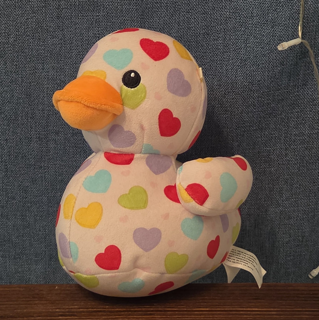 Way To Celebrate Duck Plush Heart Print Pastel Kawaii