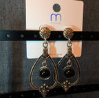 Melody Boho Western Dangle Earrings Gold Tone Black Bead Vintage Vibe