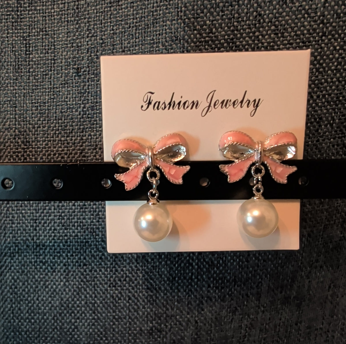 Pink Bow Pearl Drop Earrings Gold Plated Bowknot Cute Elegant Dangle Studs Gift