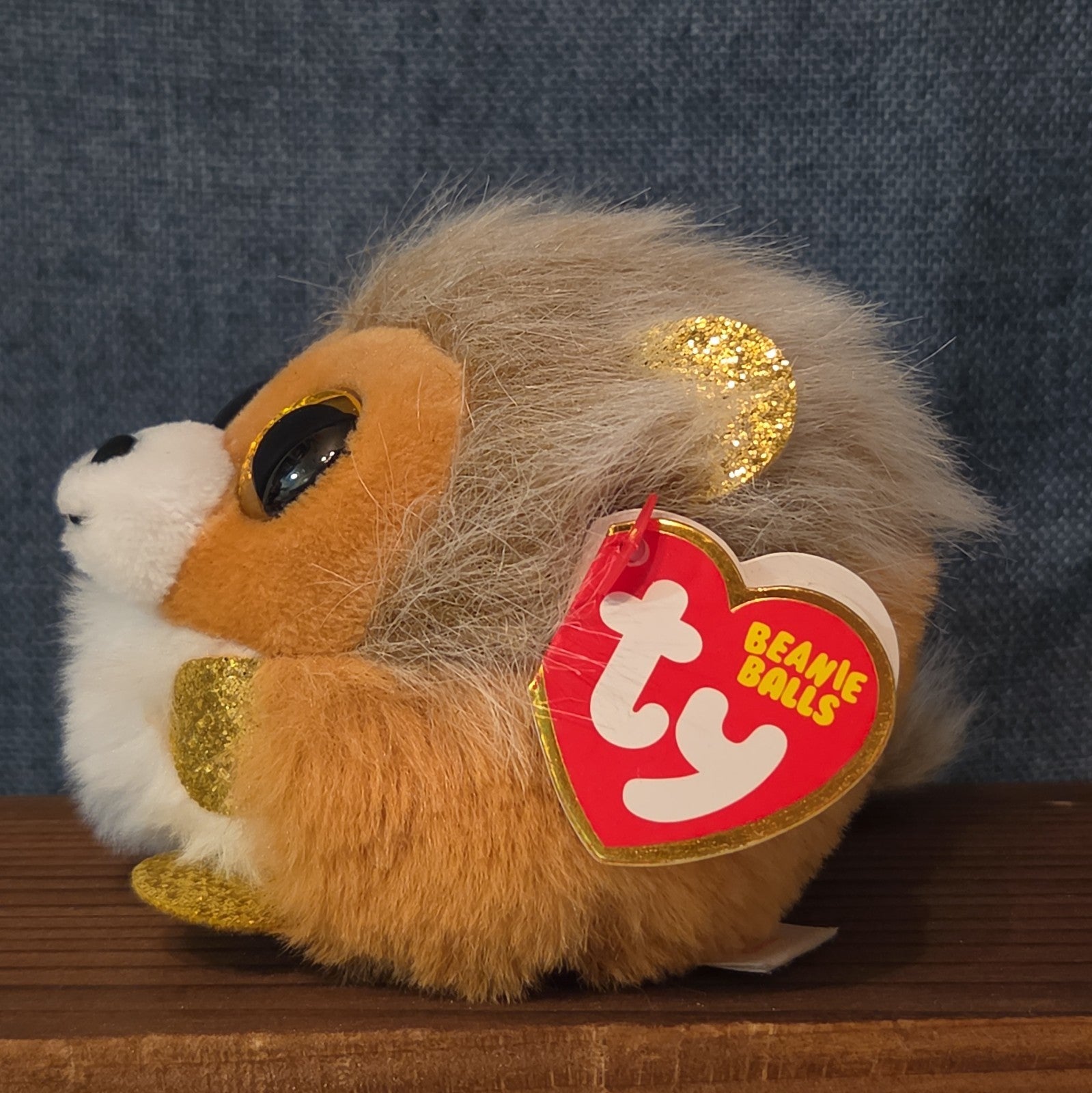 Ty Puffies Beanie Balls Caesar Lion Plush Toy 3" Glitter Eyes with tag Protector