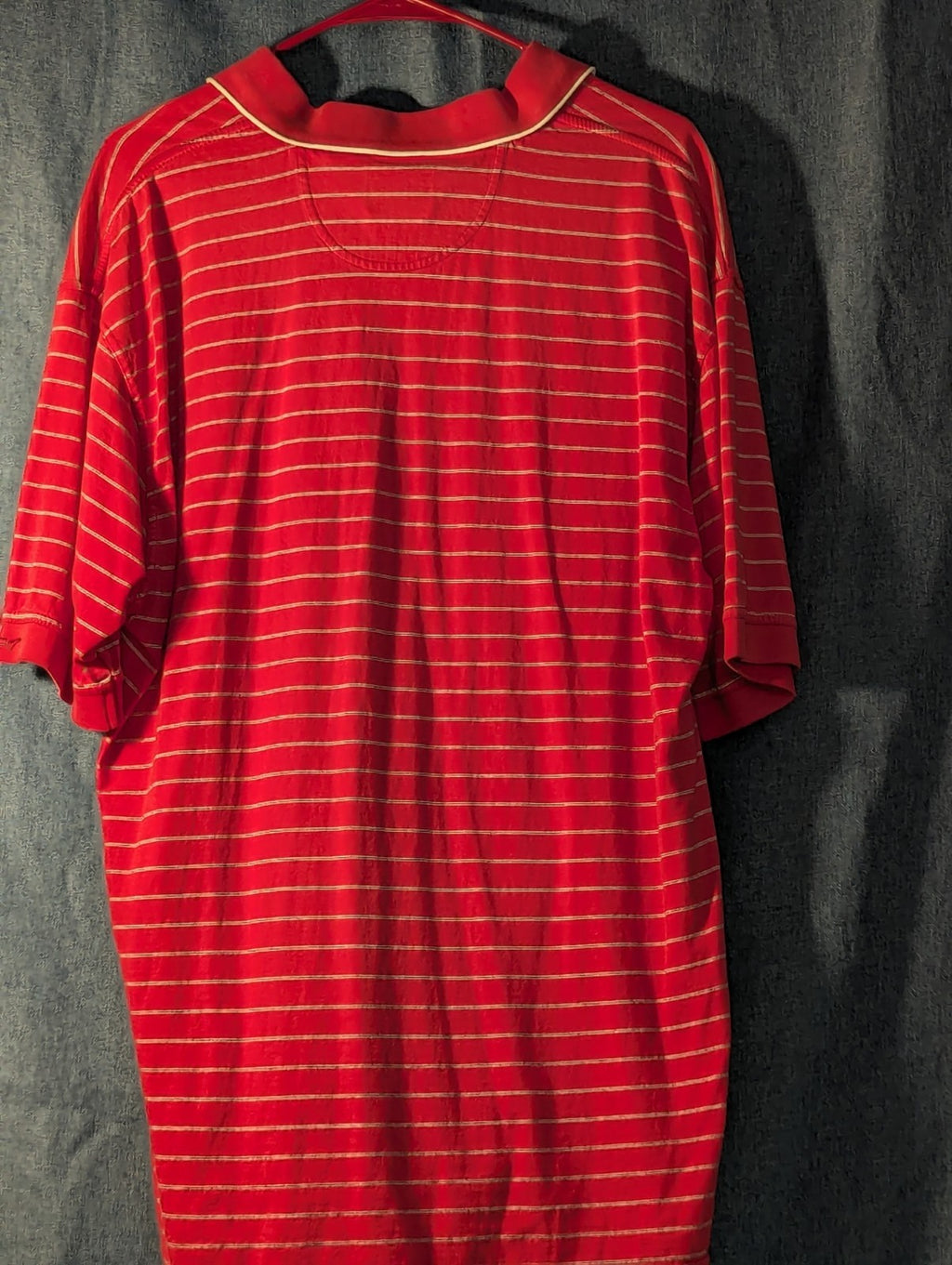 Greg Norman Collection Men's L 100% Cotton Red White Stripe Golf Polo Shark Logo