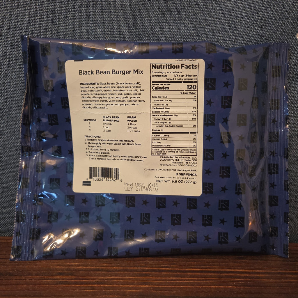 4Patriots Black Bean Burger Mix 8 Servings Survival Food