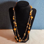 Earth Tone Bead Coppertone Chain Necklace Boho 70s Vibe