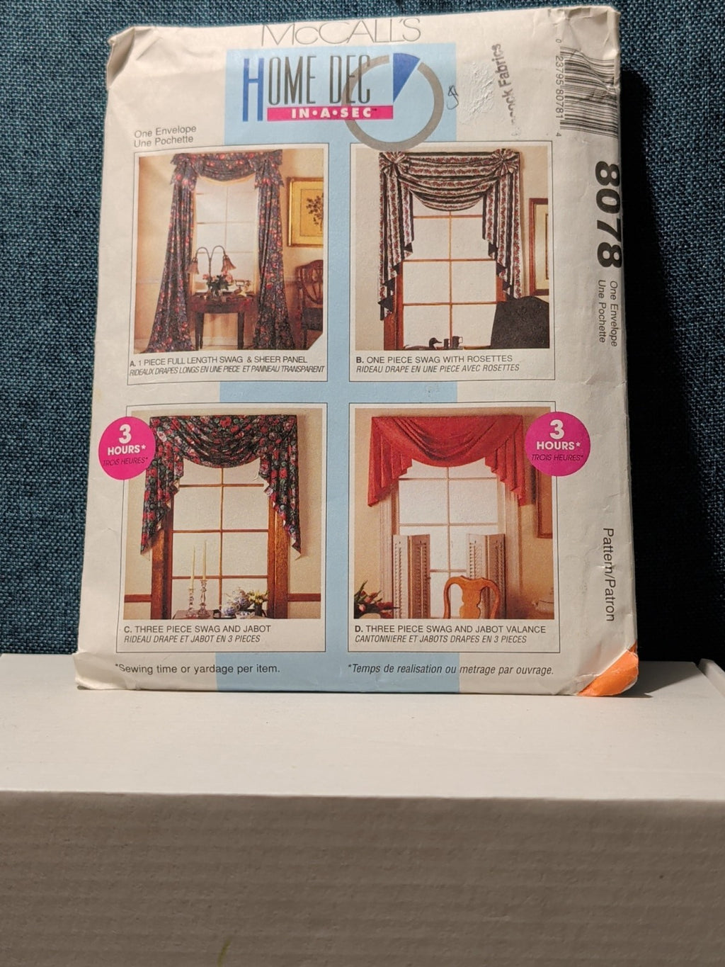 Vintage 1995 McCalls 8078 Home Dec In A Sec Window Treatment Swag Valance UNCUT