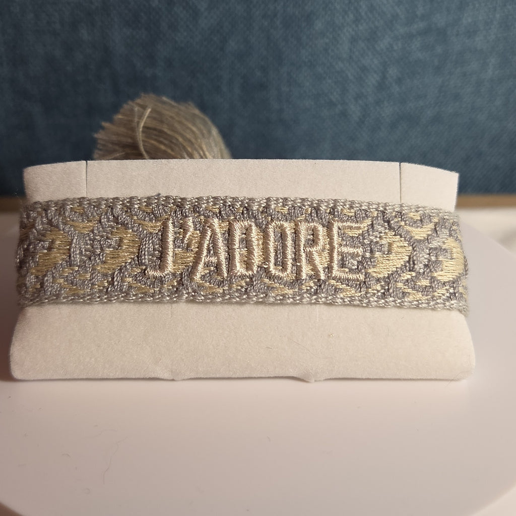 J'Adore Woven Friendship Bracelet Grey Tassel Designer Inspired